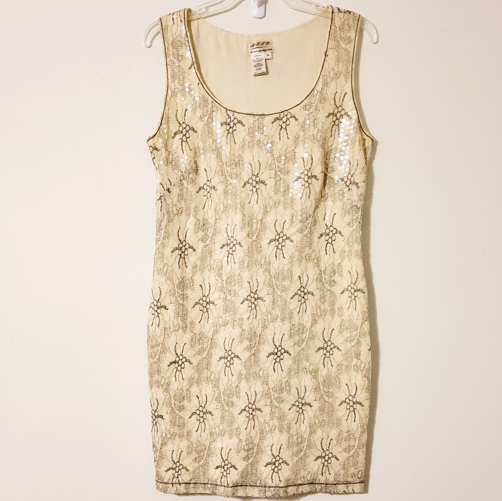 M.S.S.P Cream Sleeveless Sequins Sheath Dress Sz M